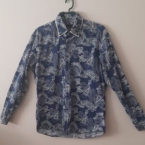 Seven seas mens long sleeve shirt  medium blue & white